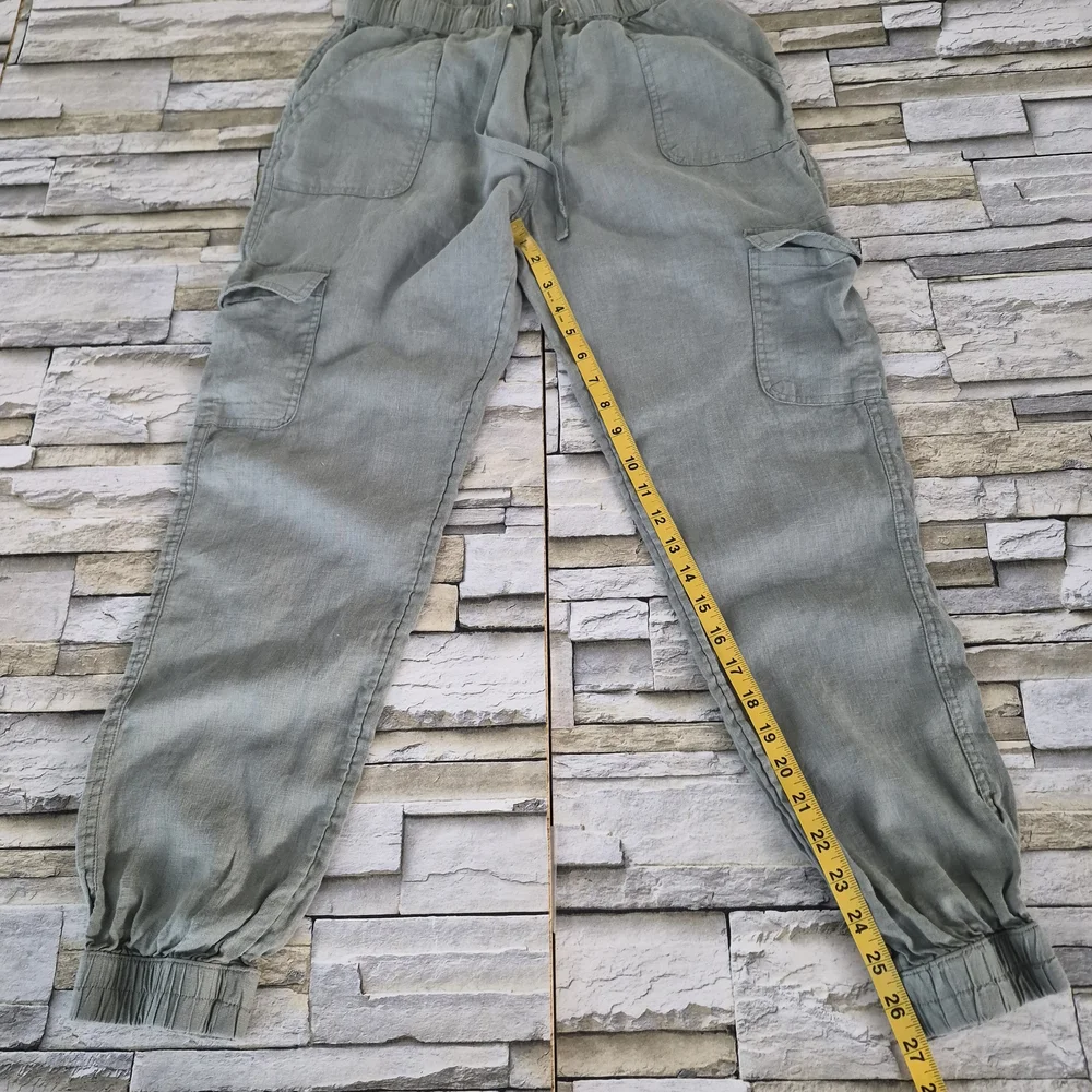 ​Nicole Miller 100% Linen Cargo Pants Women's Size M Sage Green Joggers Flax - Picture 7 of 9